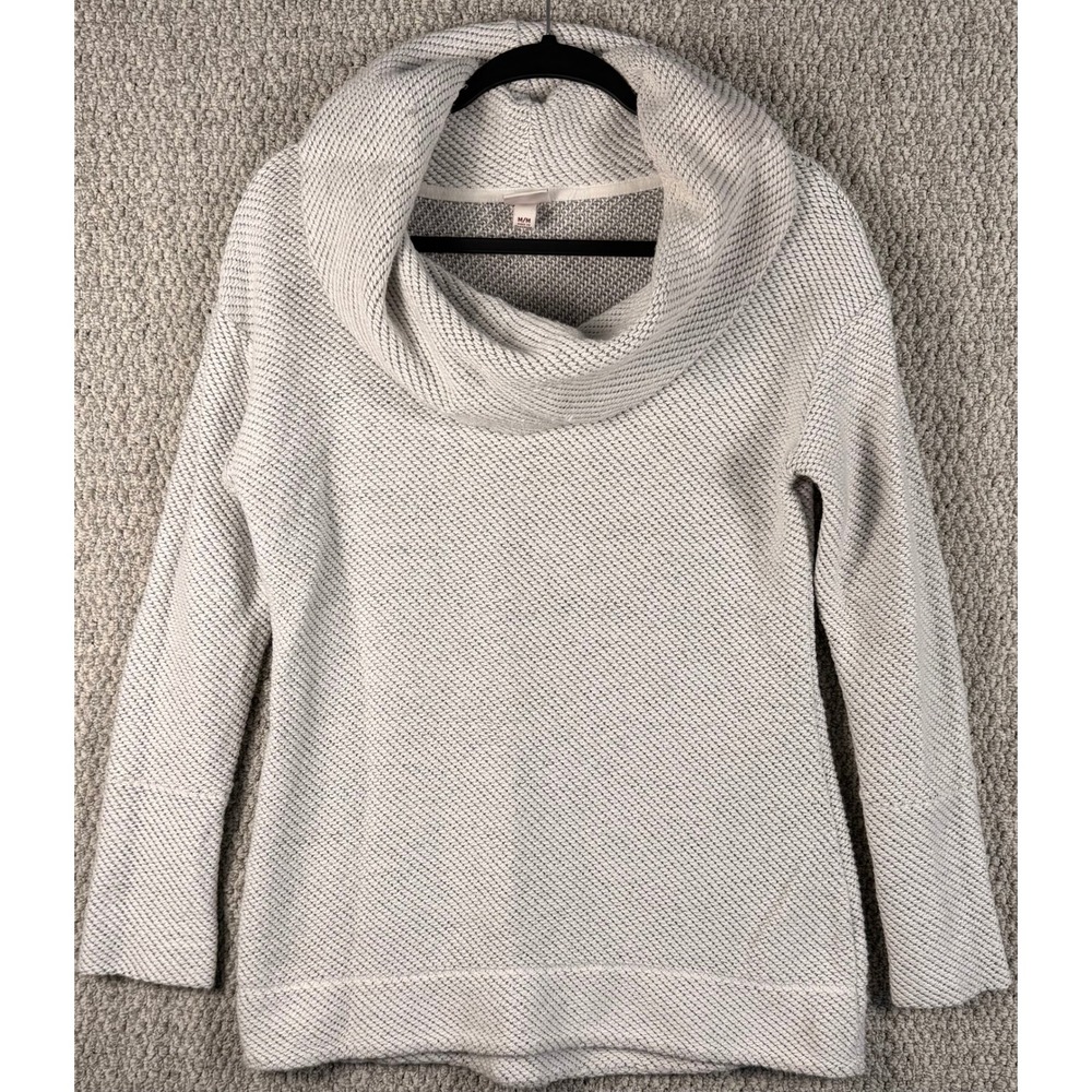 Merona Cowl Neck Sweater Women Medium White Black Marled Knit Tunic Cozy Casual